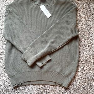 Olive green frayed hem sweater